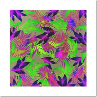 exotic green and purple greenery pattern Posters and Art